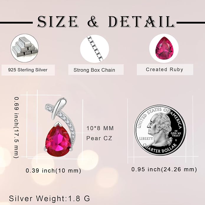 Teardrop Birthstone Necklace for Women,925 Sterling Silver Pear Cut Zircon Gemstone Pendant Necklace for Birthday Engagement Anniversary Wedding Jewelry