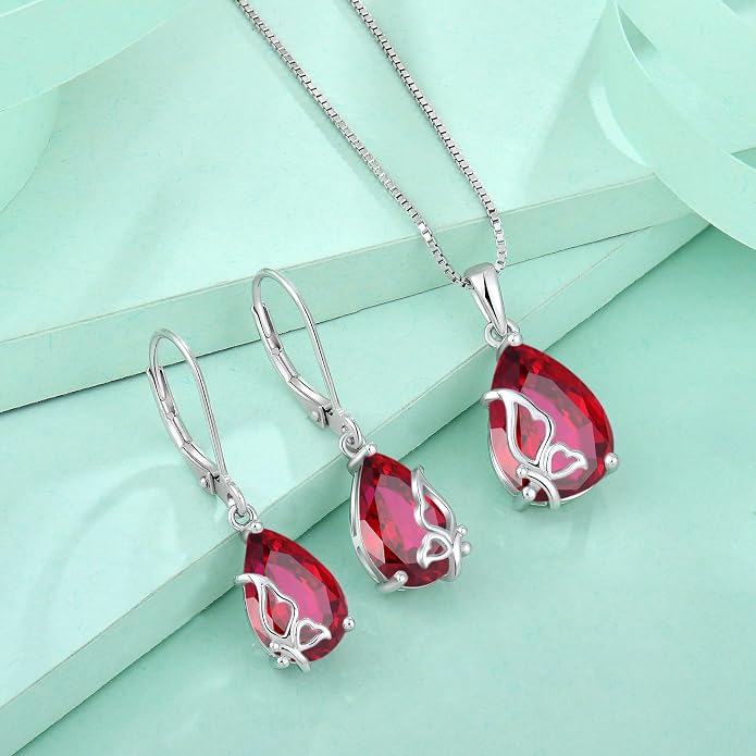 Teardrop Necklace 925 Sterling Silver Butterfly Pendant Necklace Birthstone Jewelry for Women