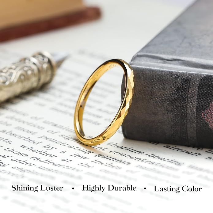 King Will Tungsten Carbide Wedding Ring for Men Women Promise Ring for Couple 2mm/4mm/6mm Black/Silver/Gold/Rose Gold Multi-faceted Shining Luster High Polished Wedding Band Comfort Fit