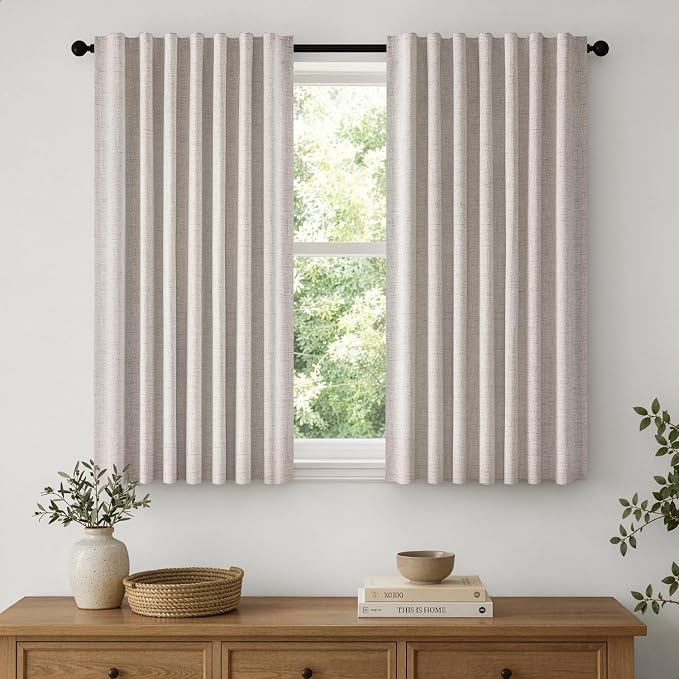MIULEE 100% Blackout Linen Curtains for Bedroom 42 x 45 Inch Ivory 2 Panels | Thermal Insulated, Room Darkening Drapes for Living Room, Back Tab Rod Pocket Pinch Pleated, Solid Luxury Decor