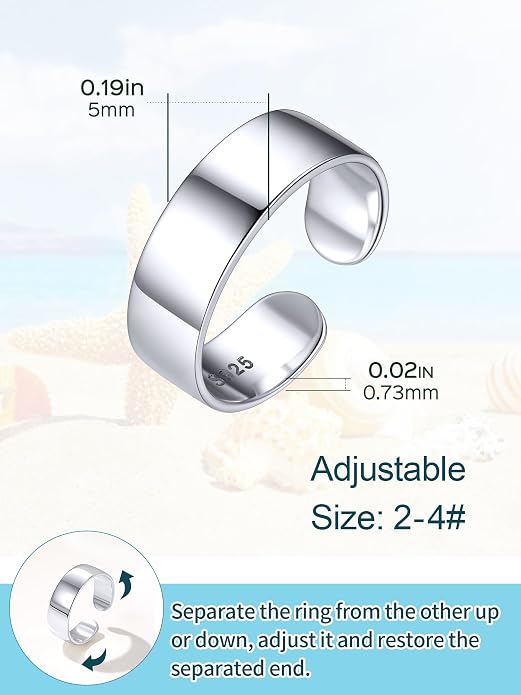 ChicSilver Silver Toe Rings for Women Balck Toe Rings for Women Non Tarnish Wide Band Toe Ring Black Toe Jewelry for Summer Beach