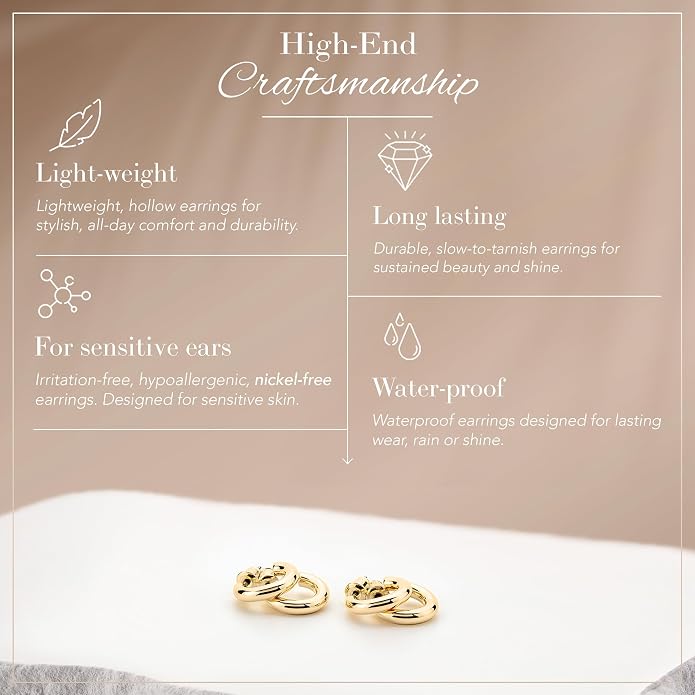 14K Gold-Plated, Lightweight, Open Hoop Earrings For Women