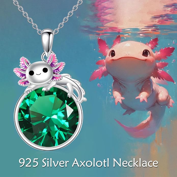 Birthstone Axolotl Necklace Sterling Silver Axolotl Pendant Cubic Zirconia Jewelry Birthday Gifts for Women Men