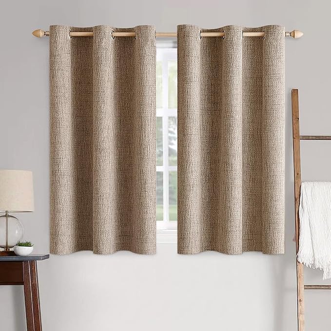 MIULEE 100% Blackout Linen Textured Curtains for Bedroom Solid Thermal Insulated Copper Brown Grommet Room Darkening Curtains & Drapes Luxury Decor for Living Room 42 x 54 Inch (2 Panels)