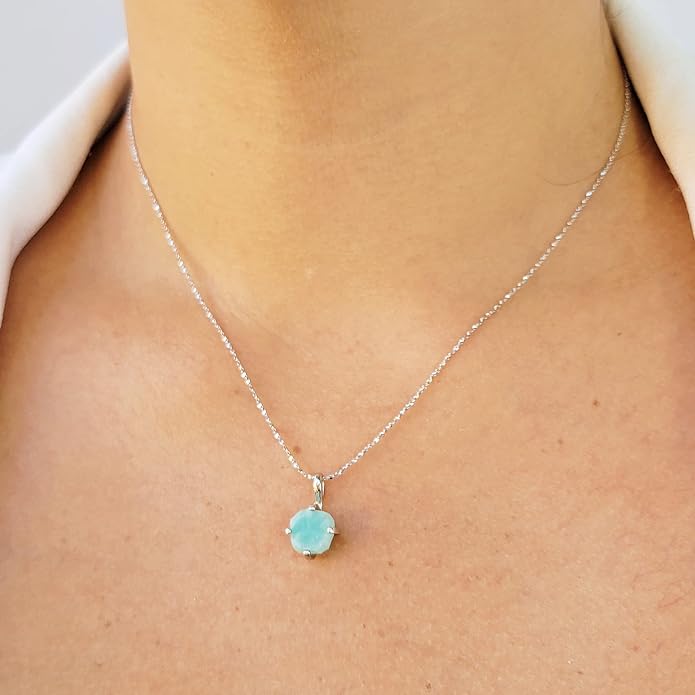 Natural raw gemstone pendant chain necklace with white gold over 925 solid sterling silver, birthstone dainty solitaire gift for her, uniquelan jewelry