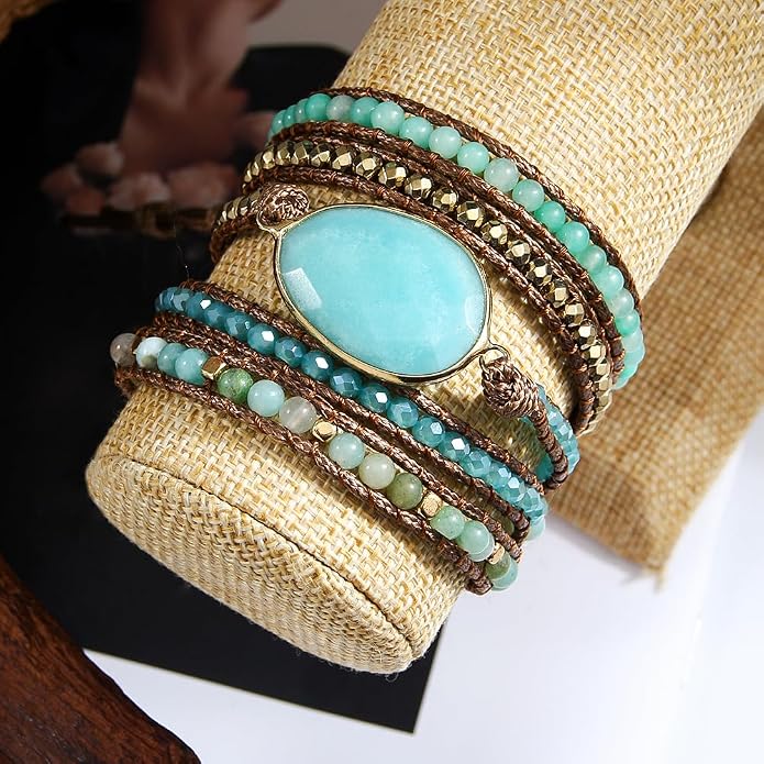 Women Wrap Bracelet Boho Natural Jasper Crystal Stone Beads Strand Bracelets