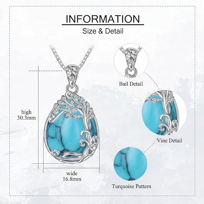 Teardrop Moonstone Necklace for Women Tree of Life/Filigree Birthstone Pendant Necklace Jewelry
