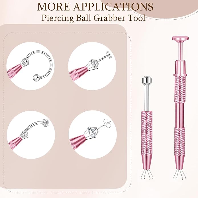 ONESING 2Pcs Piercing Ball Grabber Tool for Changing Jewelry, Stianless Steel Flat Back Earring Applicator Internally Threaded Push Pin Piercing Grabber Tool, Anti Slip 4 Claw Gem Ball Grabber Tool