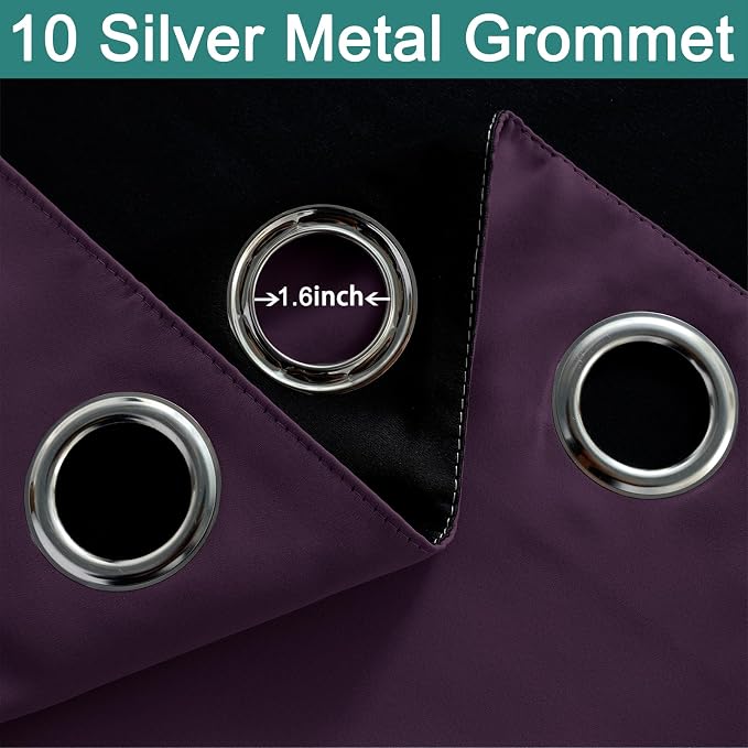 Yakamok Purple 100% Blackout Patio Door Curtain Panels W70 x L84,1 Panel | Noise Reducing Barrier Panel for Sliding Glass Door, 2 Thick Layers Heat Full Light Blocking Patio Door Drapery