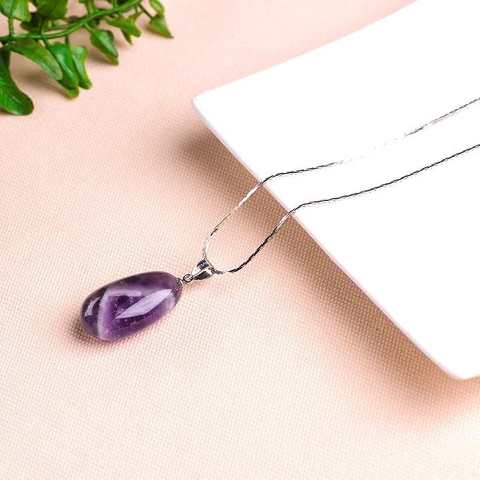 iSTONE 925 Sterling Silver Natural Crytral for Womens Pendant Necklace, Gemstone Birthstone with 17.8" Silver Chain Ladies
