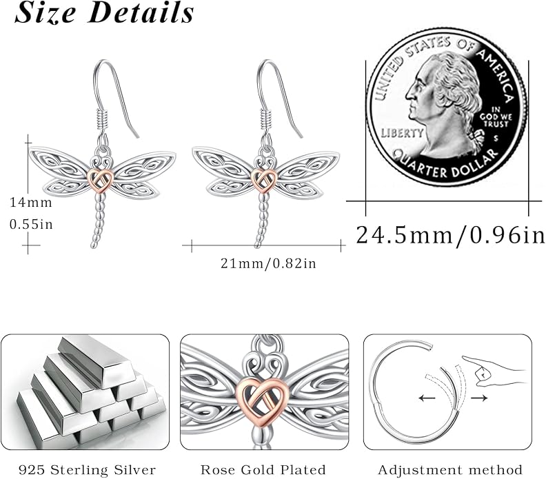 Dragonfly Leverback Hoop Hook Earrings 925 Sterling Silver Celtic Dangle Drop Earrings Dragonfly Huggie Earrings Dragonfly Jewelry Gifts for Women
