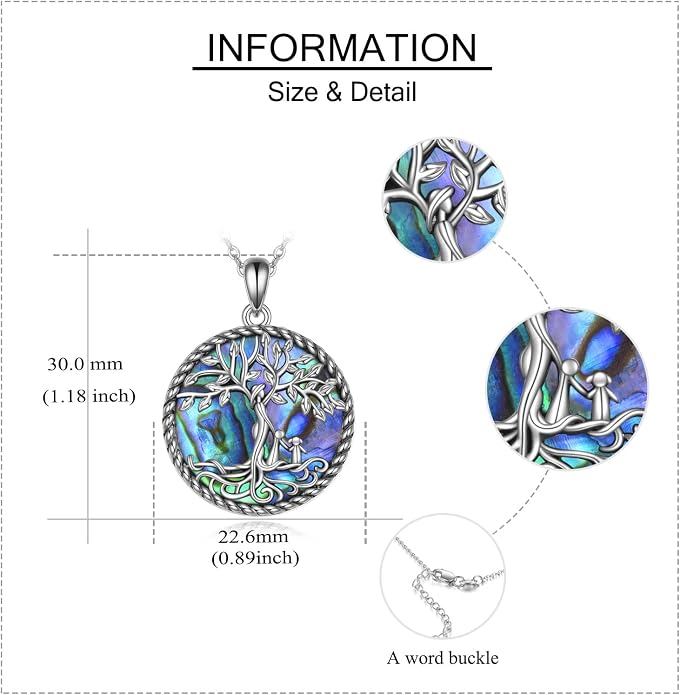 ONEFINITY Tree of Life Necklace for Women Sterling Silver Abalone Shell Crystal Tree of Life Pendant Necklace Family Tree Jewelry for Mom Daughter Sister Girls Christmas Gifts