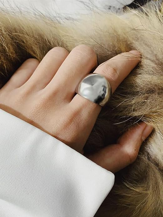 GOLDCHIC JEWELRY Chunky Dome Ring for Women, Stainless Steel Bold Stacking Croissant Statement Ring For Men (Size 7-12, Custom)