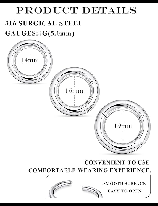 20G 18G 16G 14G 12G 10G 8G 6G 4G 2G Nose Rings Hoops 316l Surgical Steel Clicker Septum Lip Ring Tragus Helix Daith Rook Conch Snug Cartilage Lobe Earrings Hoop Piercing Jewelry For Women Men