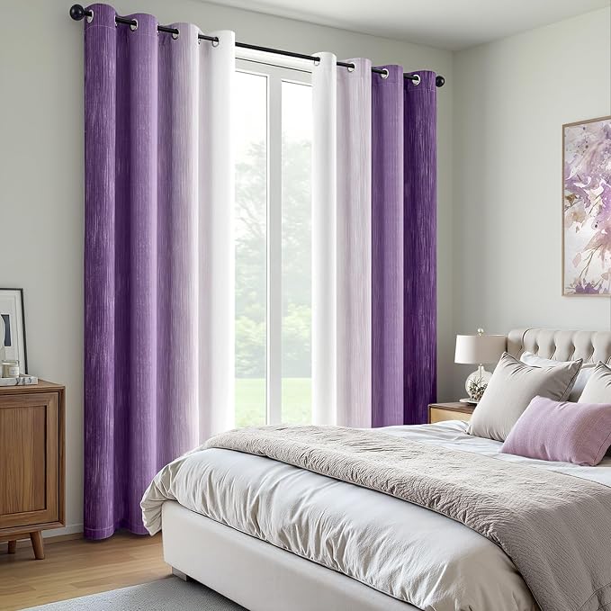 MIULEE Purple and Greyish White Ombre Blackout Curtains, Full Room Darkening Thermal Insulated 72 Inches Long Drapes for Bedroom/Living Room Grommet Window Treatments Modern 52Wx72L, Set of 2