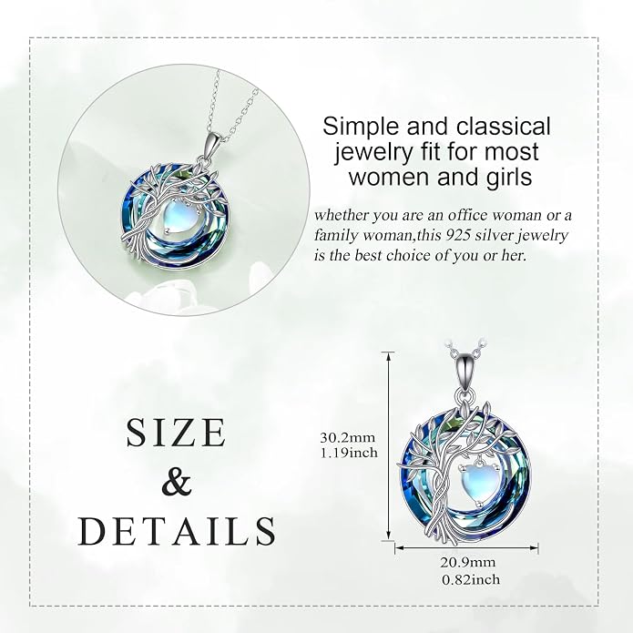 POPLYKE Mothers Day Gifts for Mom Her Wife Tree of Life Necklace 925 Sterling Silver Birthstone Pendant with Crystal Anniversary Birthday Wedding Jewelry for Women
