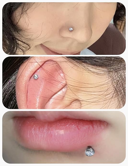 20G 18G 16G Astm F136 Titanium Internally Threaded Flat Back Earrings Nose Rings Studs G23 Titanium Tragus Helix Conch Cartilage Earrings Studs Piercing Jewelry For Women Men Clear Pink CZ