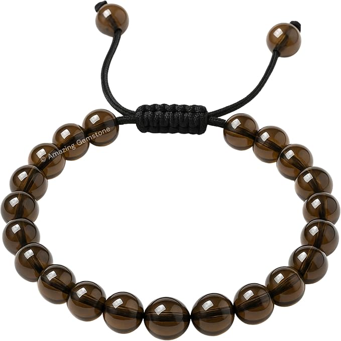 Amazing Gemstone Smoky Quartz Bracelet for Women Men's Gifts - Protection Healing Crystal Bracelet - 8mm Gemstone Beaded Adjustable Bracelet