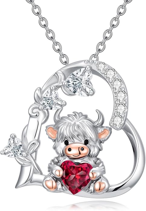 PELOVNY Teddy Bear Necklace for Women 925 Sterling Silver Bear/Highland Cow/Fox/Cat/Axolotl Birthstone Necklace Christmas Birthday Jewelry Gifts for Mom Daughter Wife Sister