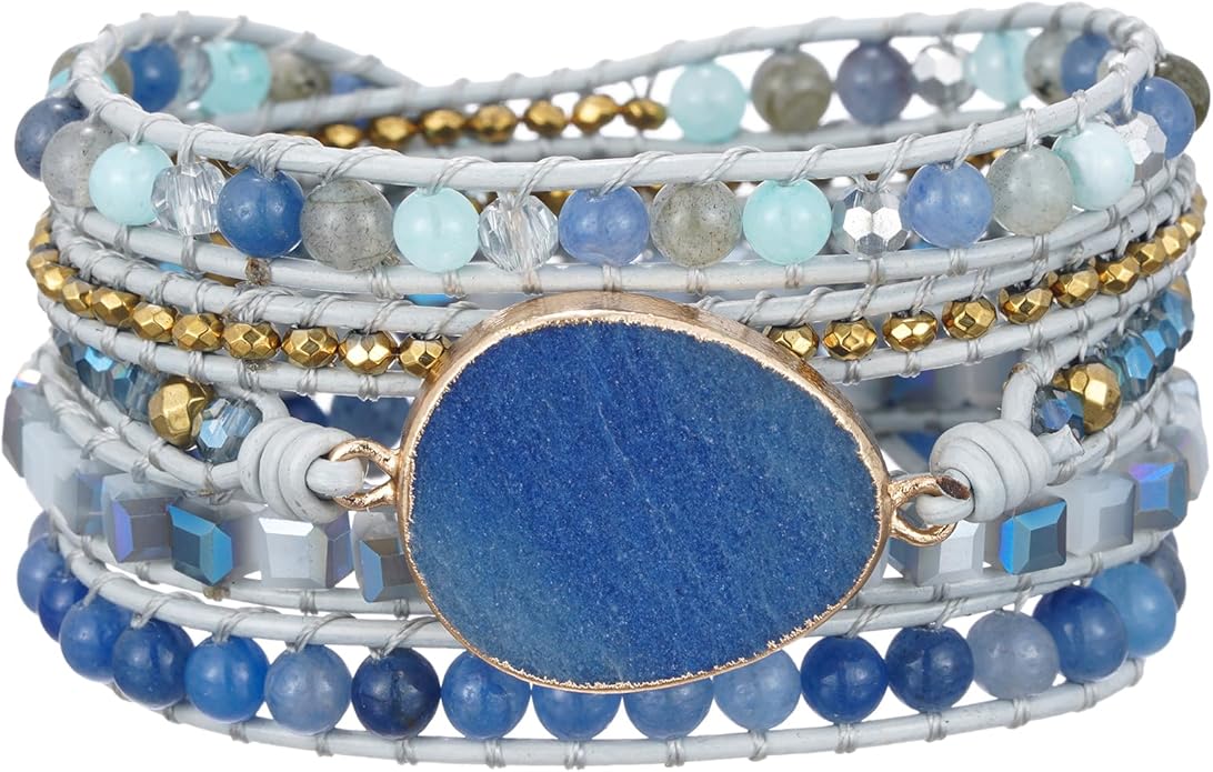 Plumiss Women Boho Handmade Natural Stone Crystal Leather Bead Wrap Bracelets Collection