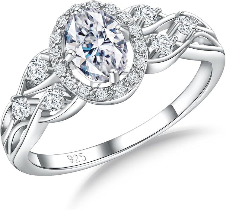 925 Sterling Silver Celtic Knot Engagement Ring for Women Moissanite/Cubic Zirconia Inlaid Oval Shaped Birthstone Rings Cocktail Wedding Birthday Jewelry(with Box)