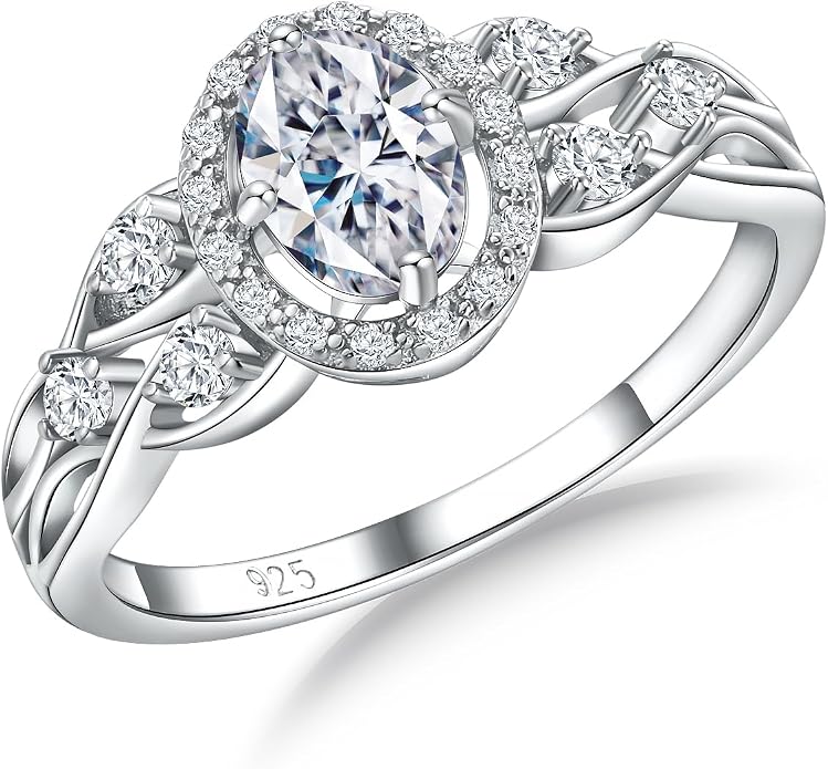 925 Sterling Silver Celtic Knot Engagement Ring for Women Moissanite/Cubic Zirconia Inlaid Oval Shaped Birthstone Rings Cocktail Wedding Birthday Jewelry(with Box)