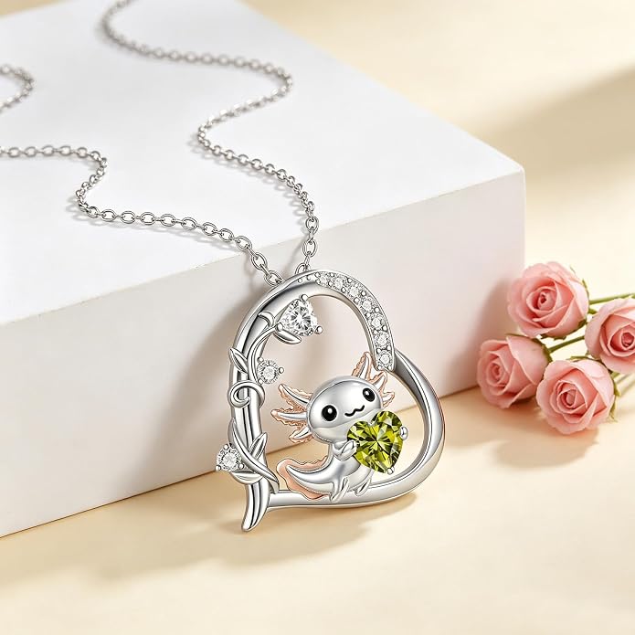 PELOVNY Teddy Bear Necklace for Women 925 Sterling Silver Bear/Highland Cow/Fox/Cat/Axolotl Birthstone Necklace Christmas Birthday Jewelry Gifts for Mom Daughter Wife Sister