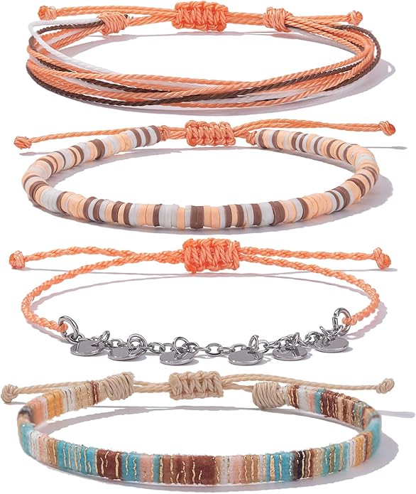 FANCY SHINY Waterproof String Anklets Boho Clay Beads Ankle Bracelets Cute Cloth Stainless Steel Coin Anklet Set Beach Summer Jewelry for Women