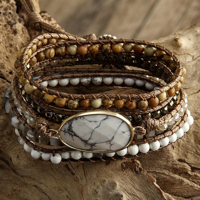 Women Wrap Bracelet Boho Natural Jasper Crystal Stone Beads Strand Bracelets
