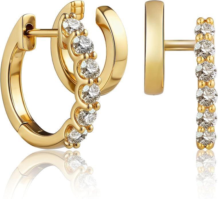 14K Gold Filled Earrings for Women Double Hoop Earring 925 Sterling Silver Post Hypoallergenic Moissanite Layered Stud Earrings, Minimalist Edgy Fine Jewelry for Everyday Wear