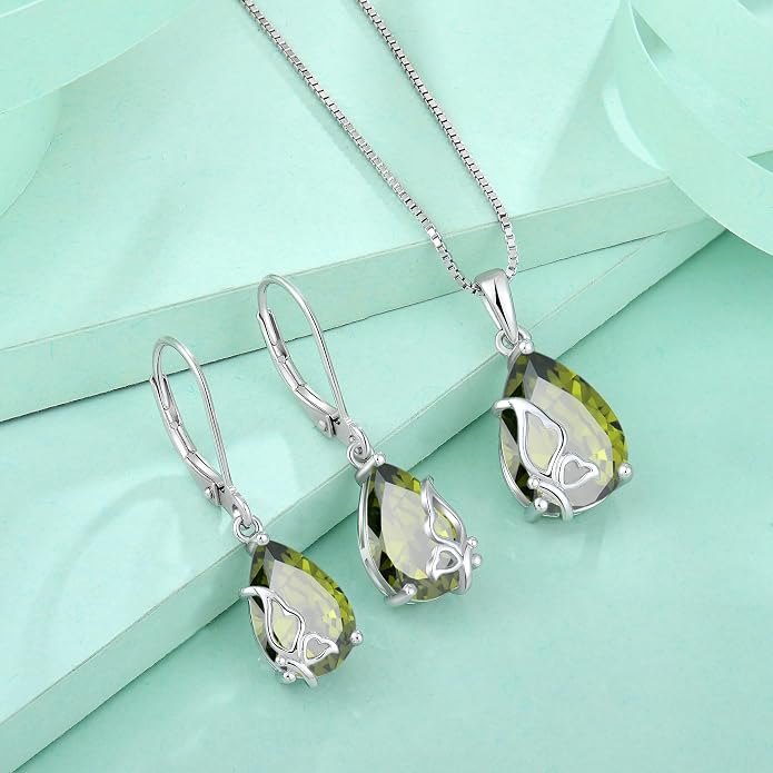 Teardrop Necklace 925 Sterling Silver Butterfly Pendant Necklace Birthstone Jewelry for Women