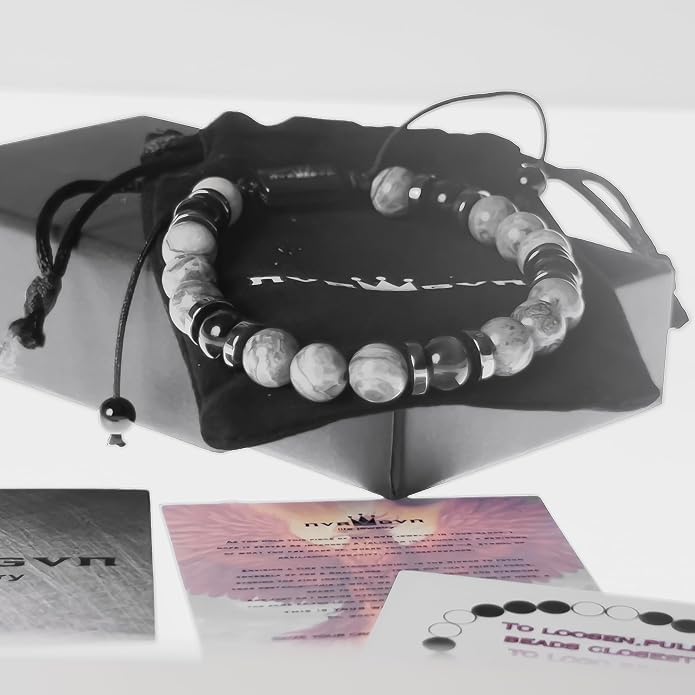 Mens Beaded Bracelet - Stone Jewelry, Black Onyx Hematite Bracelets, Mens Accessories, Adjustable