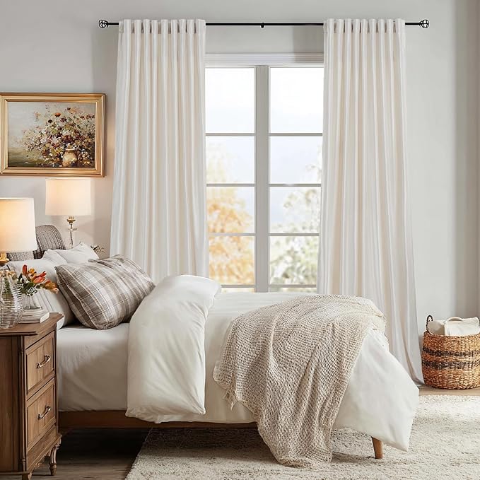 100% Blackout Ivory Off White Velvet Curtains 72 inch Long for Living Room,Set of 2 Panels Liner Rod Pocket Back Tab Thermal Window Drapes Room Darkening Heavy Decorative Curtains for Bedroom