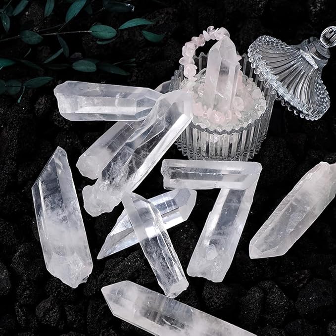 Erliway 0.22 lbs Clear Quartz Crystals Bulk, 2.36-3.94" Raw Clear Quartz Crystal Wands, Irregular Shape Rough Quartz Crystal Points for Meditation Yoga Reiki Balancing Wire Wrapping