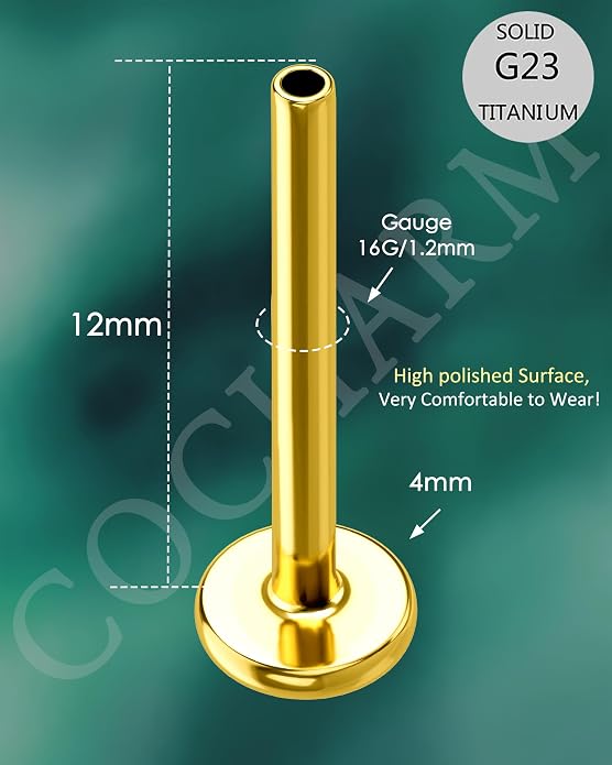 COCHARM 14K Solid Gold Helix Cartilage Tragus Earring Stud 16g Yellow Gold Threadless Tragus Cartilage Helix Conch Piercing Jewelry Flat Back Lip Labret Medusa Monroe Piercing Stud