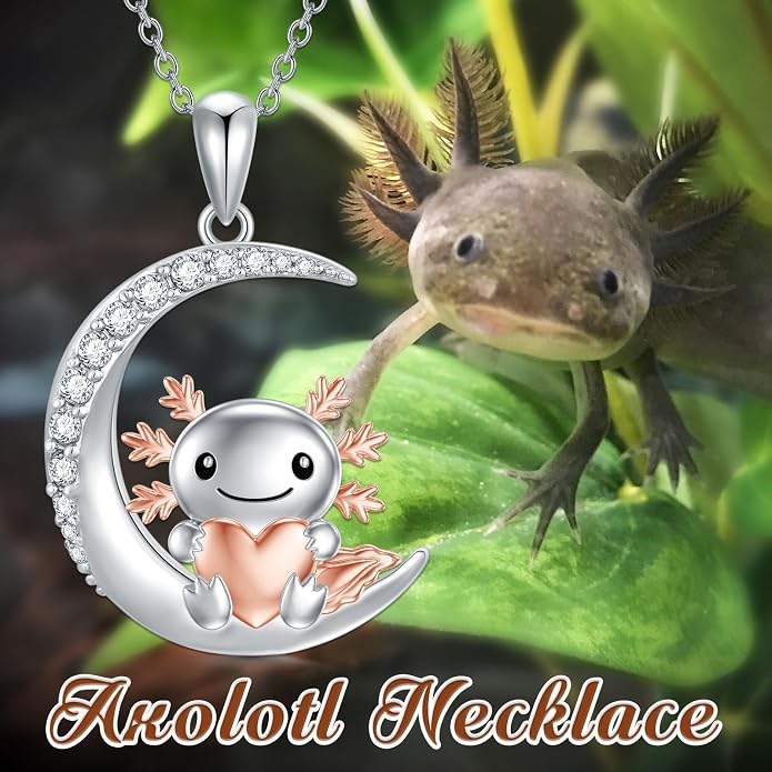 PROESS Animal Birthstone Necklace 925 Sterling Silver Otter/Axolotl/Hippo/Elephant/Dachshund/Monkey/Red Panda Pendant Necklace Animal Birthstone Jewelry Gifts for Women