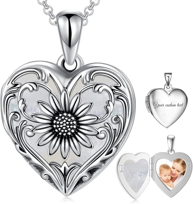 SOULMEET Personalized Silver Locket Necklace That Holds Pictures Photo Keep Someone Near to You, Memorial Custom Lockets Necklaces Letters Engraving for His Her