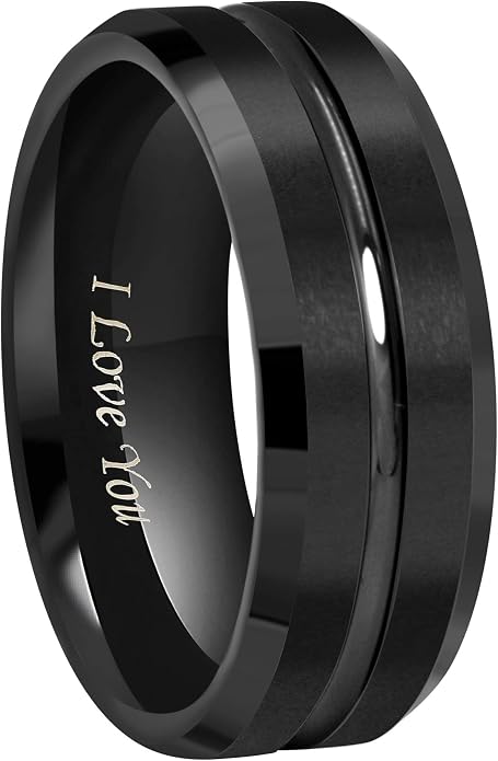 CROWNAL 10mm 8mm 6mm Tungsten Wedding Band Ring Engraved I Love You Men Women Polished Groove Matte Finish Beveled Edges Size 5 To 17