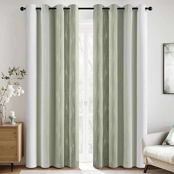 MIULEE Sage Green and Greyish White Ombre Blackout Curtains, Full Room Darkening Thermal Insulated 72 Inches Long Drapes for Bedroom/Living Room Grommet Window Treatments Modern 52Wx72L, Set of 2