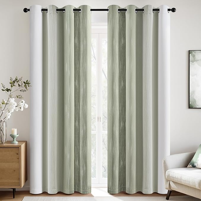MIULEE Sage Green and Greyish White Ombre Blackout Curtains, Full Room Darkening Thermal Insulated 90 Inches Long Drapes for Bedroom/Living Room Grommet Window Treatments Modern 52Wx90L, Set of 2