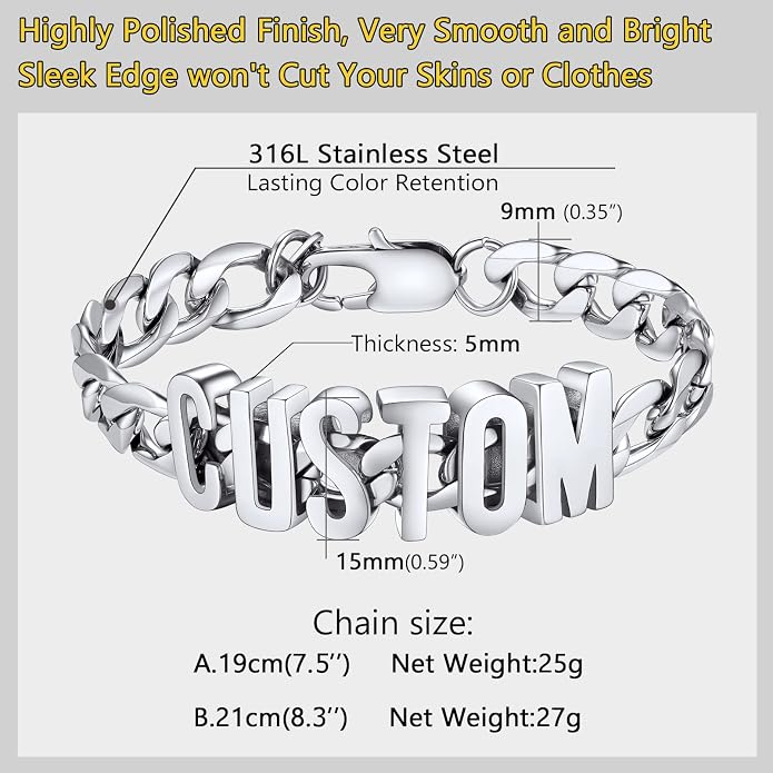 PROSTEEL Silver/Gold/Black Bracelets for Men Figaro Cuban Link, 6mm-13mm Width, 7.5"/8.3"/9" Length, Stainless Steel Mens Bracelet Jewelry with Gift Box