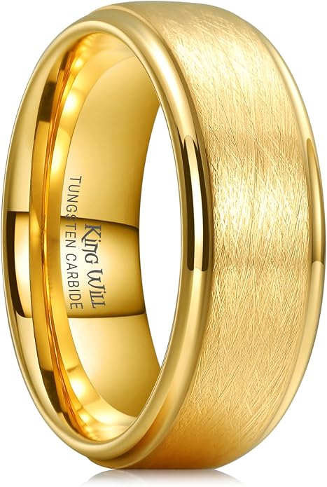 King Will Classic Tungsten Carbide Ring Brushed Two Grooved Center Hammered Design Mens Wedding Band for Men