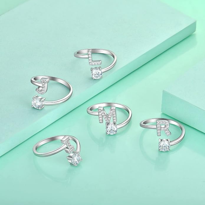 STARCHENIE Adjustable Initial Ring for Women 925 Sterling Silver Letters A-Z 26 Alphabet Rings Size 7