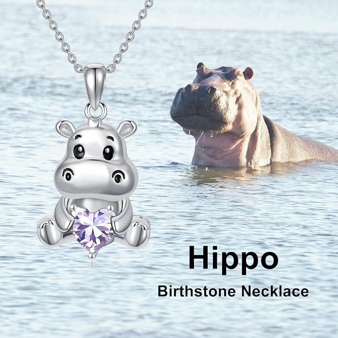 PROESS Animal Birthstone Necklace 925 Sterling Silver Otter/Axolotl/Hippo/Elephant/Dachshund/Monkey/Red Panda Pendant Necklace Animal Birthstone Jewelry Gifts for Women