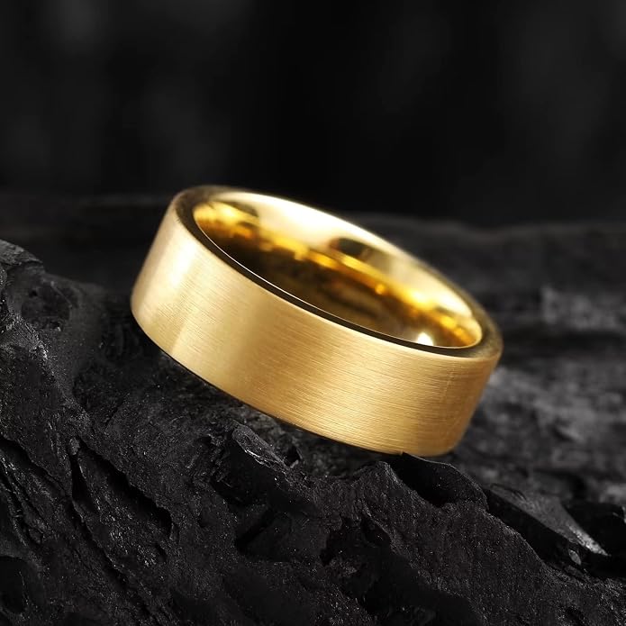 King Will Tungsten Carbide Wedding Band for Men Women-4/6/8mm Width 14K Gold Plated Tungsten Wedding Ring Matte Brushed & High Polished Style Comfort Fit Wedding Band Size 6-14