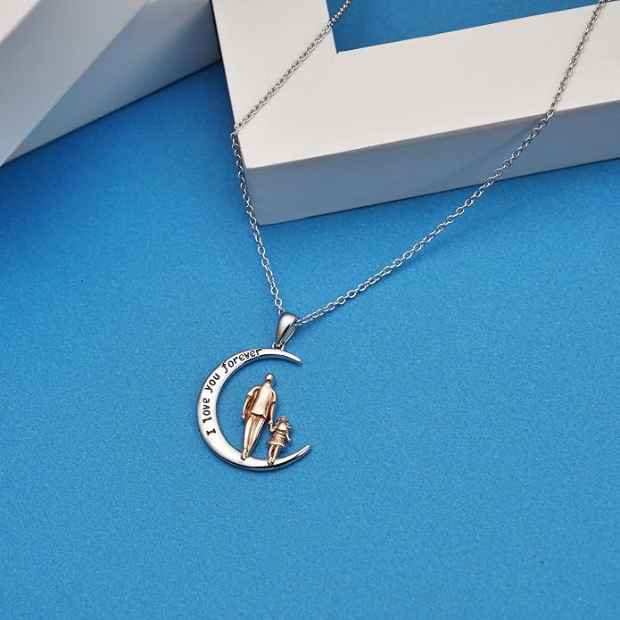 PROESS S925 Sterling Silver Daughter Heart Pendant Necklace from Dad Mom I Love You Forever Jewelry