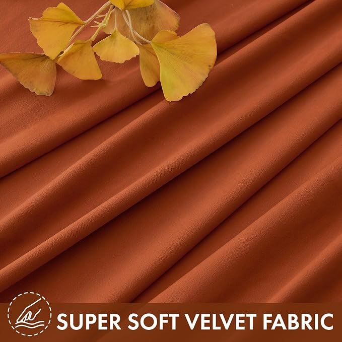 MIULEE Fall Burnt Orange Blackout Velvet Curtains 108 Inch Long 52"x108" | Luxurious Bedroom Living Room Decor, Room Darkening, Thermal Insulated, Rod Pocket Design, Super Soft Fabric, Extra Long