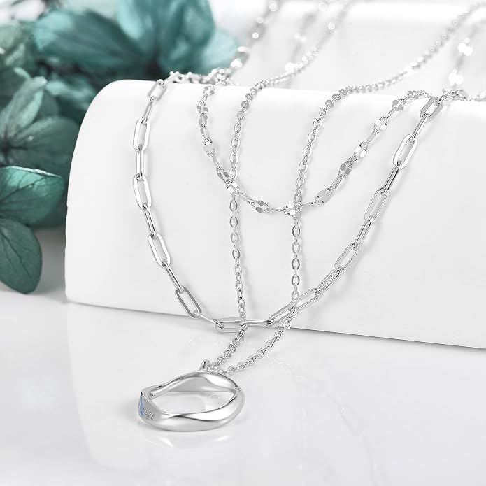 MONGAS Boho Layered Necklace Sterling Silver Triple 3 Stacked Vertical Bar Triangle Long Layering Necklaces Christmas Jewelry Gifts for Women