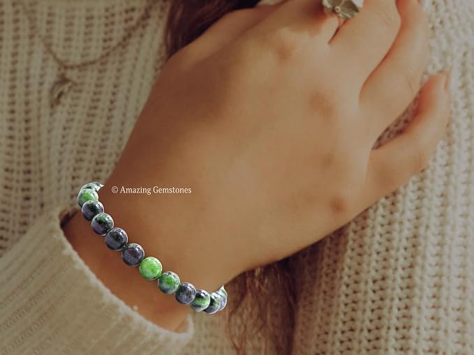Amazing Gemstone Ruby Zoisite Bracelet, Gifts for Men & Women - Protection Healing Crystal Bracelet - 8mm Gemstone Beaded Adjustable Bracelet, Pulseras para Hombres Mujer Stocking Stuffers
