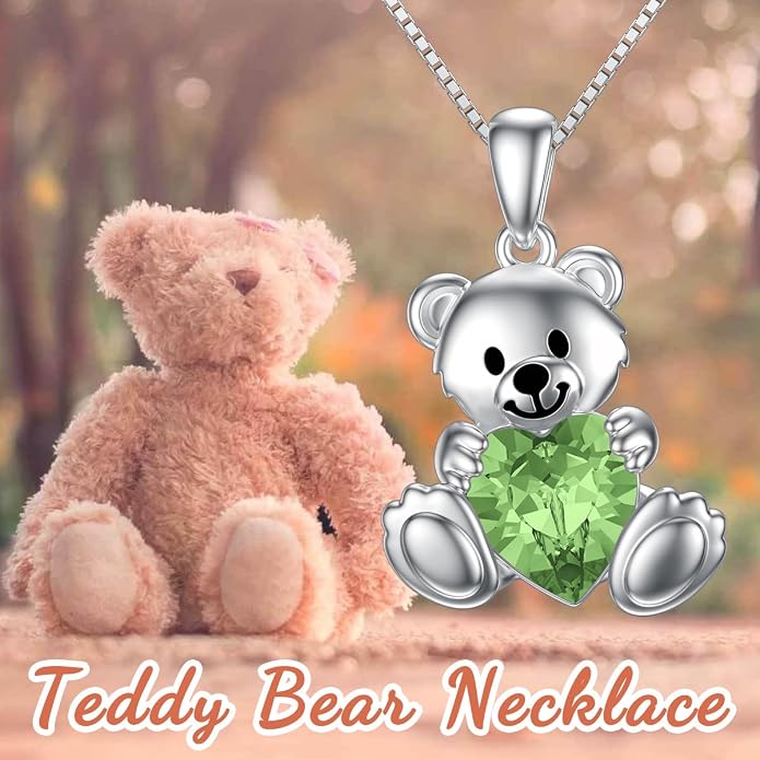 PELOVNY Teddy Bear Necklace for Women 925 Sterling Silver Bear/Highland Cow/Fox/Cat/Axolotl Birthstone Necklace Christmas Birthday Jewelry Gifts for Mom Daughter Wife Sister